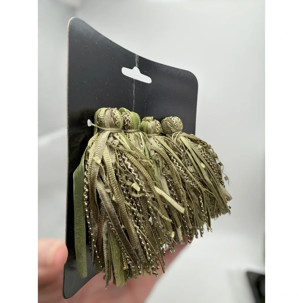 Olive Green Tassel Set of 16 Tassels Tie Backs Drapes Curtains Fringed 7